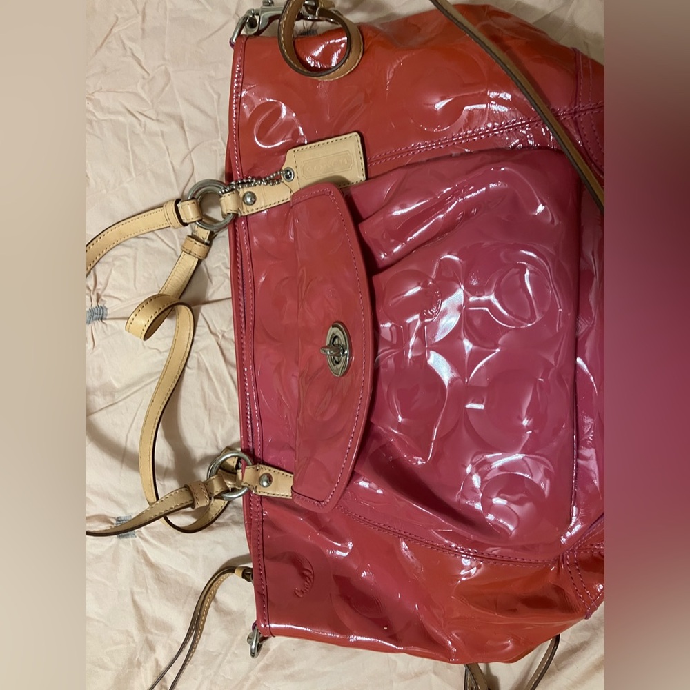 Stylish Pink and Red Patent Leather Women's Bag